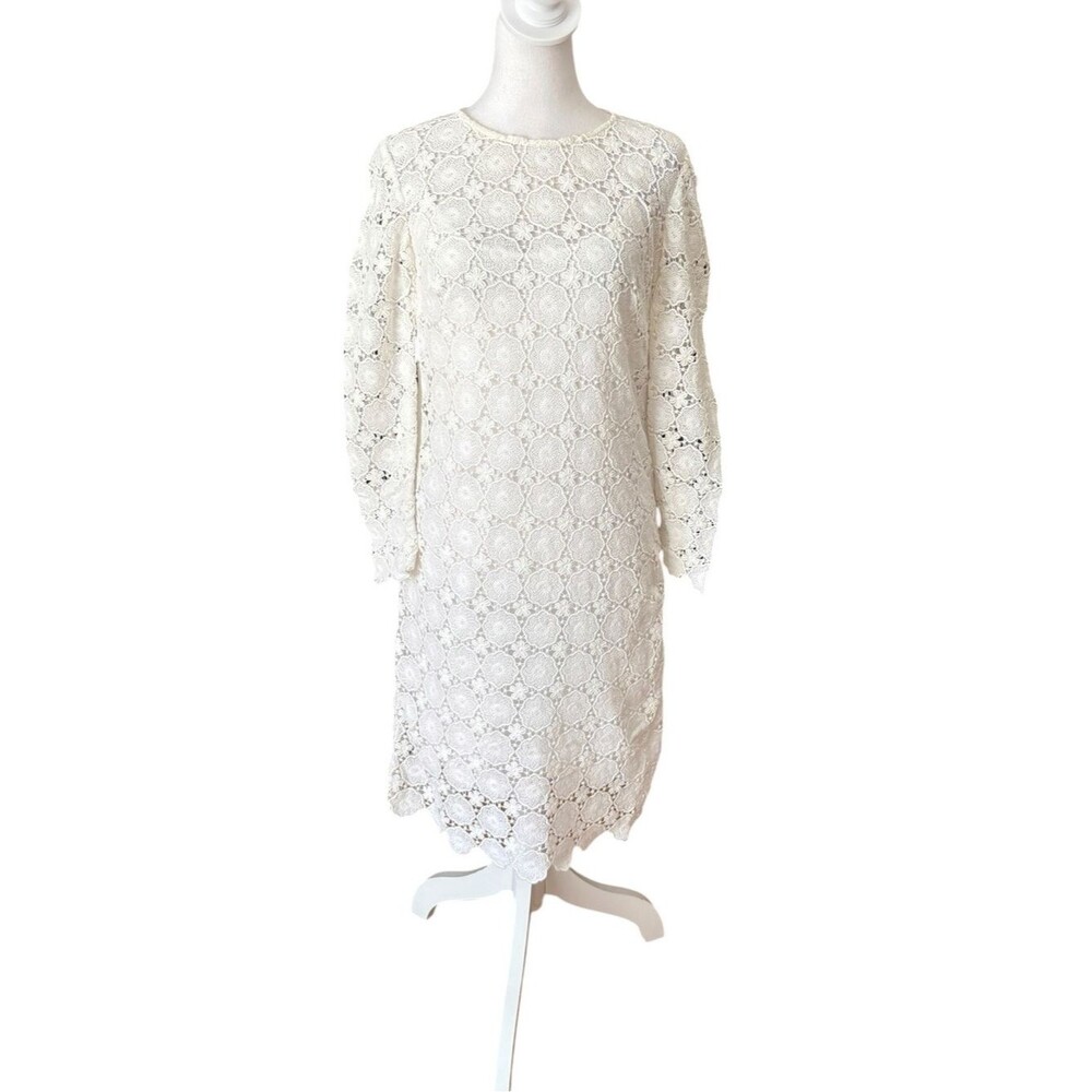 Boden Crochet White Lace Shift Dress Cotton Elegant Womens US Size 2 Regular